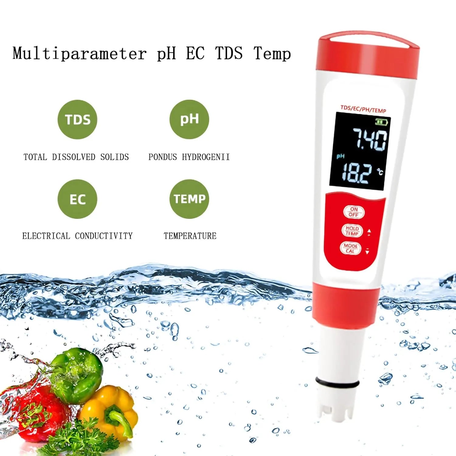 LabTech 4-in-1 Digital Water Quality Meter | pH, TDS, EC & Temperature Tester with LCD Display