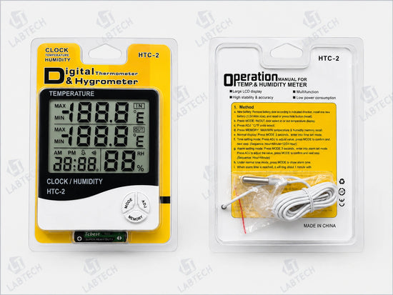 HTC-2 Digital Thermometer & Hygrometer – Indoor/Outdoor Temperature & Humidity Meter with Clock and Alarm