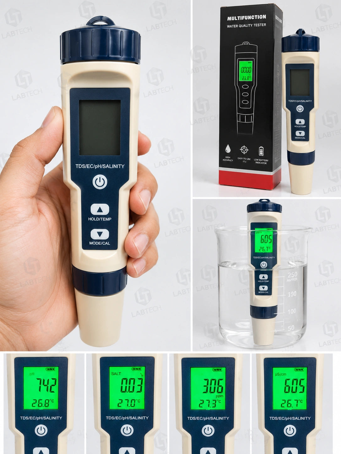 Digital TDS EC pH Salinity Temperature Meter | Multifunction Water Quality Tester