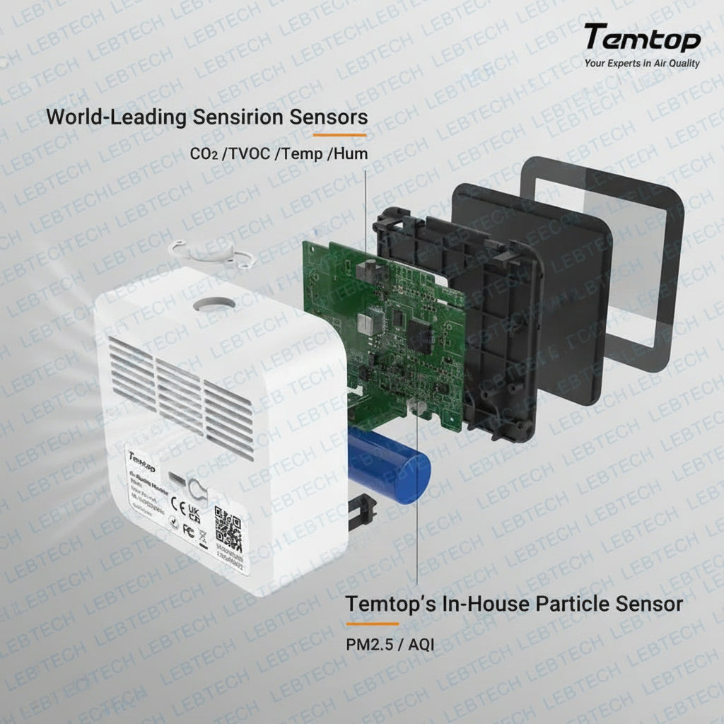 Temtop M10+ Smart Indoor Air Quality Monitor for CO2, AQI, PM2.5, VOC Temperature & Humidity with App