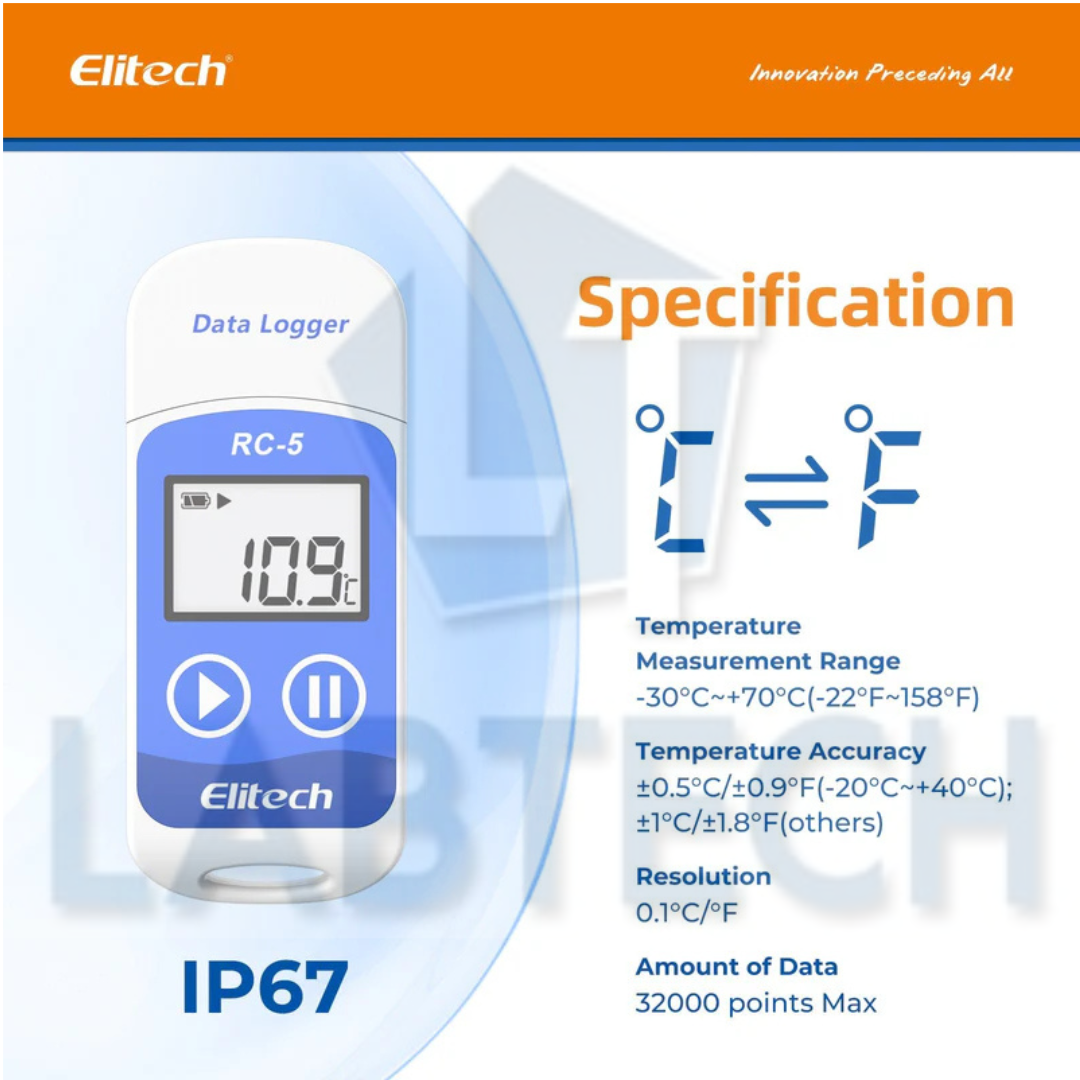 Elitech RC-5 USB Temperature Data Logger with 32000 Recording Points