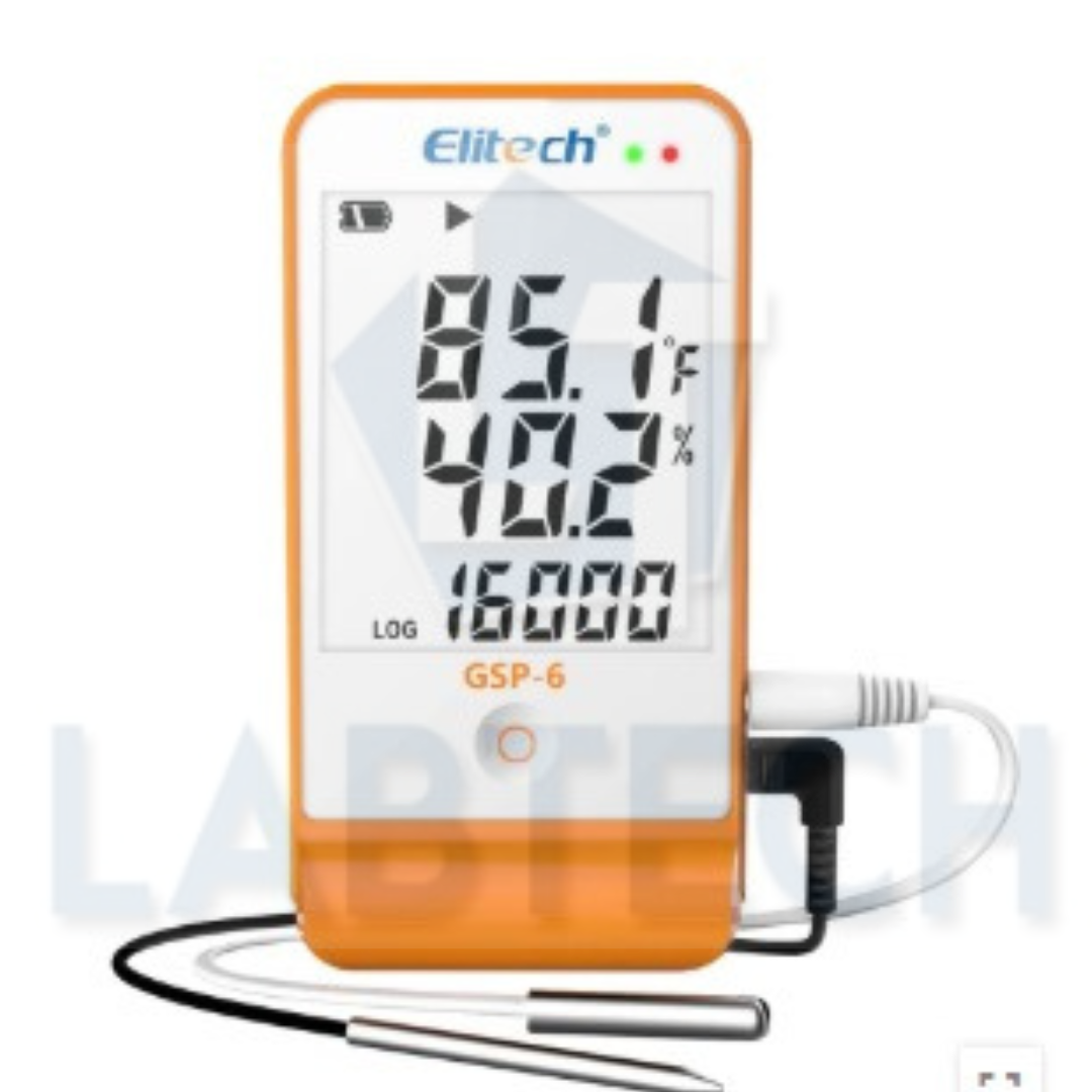 Elitech GSP-6 Digital Temperature and Humidity Data Logger Detachable Dual Probes -40℉ to 158℉ Max Accuracy up to ±0.6℉ Audio Alarm Calibration Certificate Max/Min Value Display